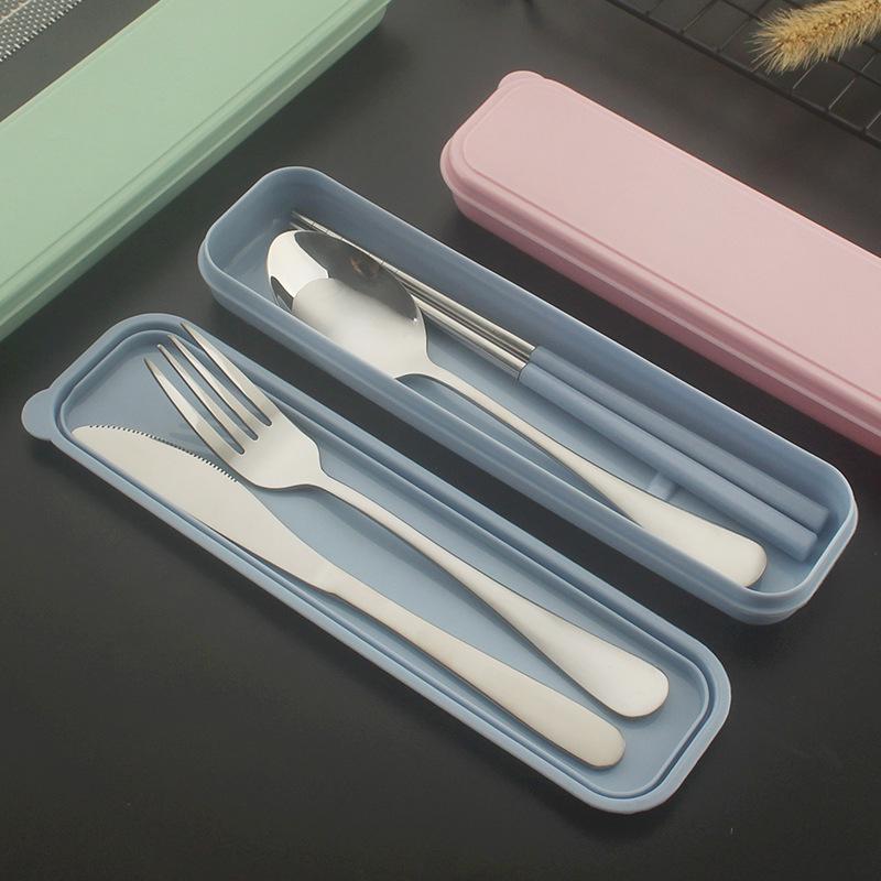 Portable Stainless Steel Cutlery Set with Storage Box, Fork, Spoon, Knife, Travel & Camping Tableware