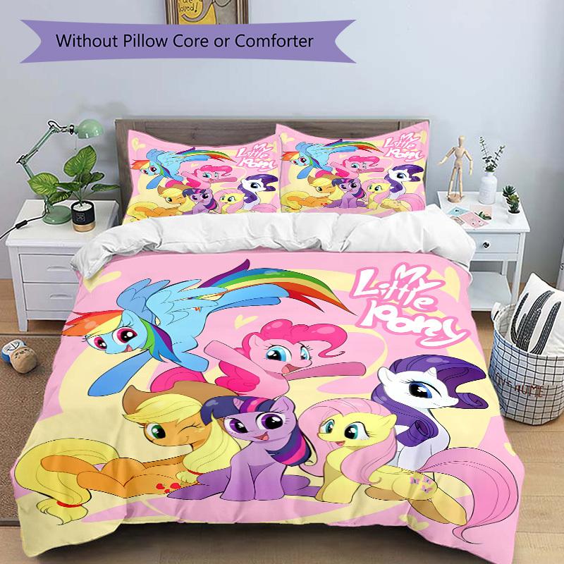 3pcs bedding set My Little Pony Includes 1 Comforter + 2 Pillowcases, Without Pillow Inserts, Soft Comfortable,a0910254