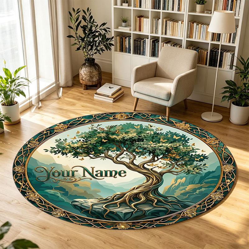 Fantasy Fairy (19) Theme Circular Crystal Velvet Carpet Customized Name & Text Round Soft Floor Rug For Living Room Bedroom Decor