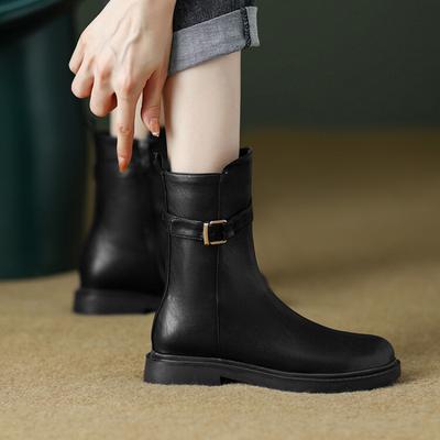 Autumn and Winter Korean Version of Knight Boots Women's Thick-soled Non-slip Women's Boots Round Head Low Heel Large Size Leather Boots New Medium