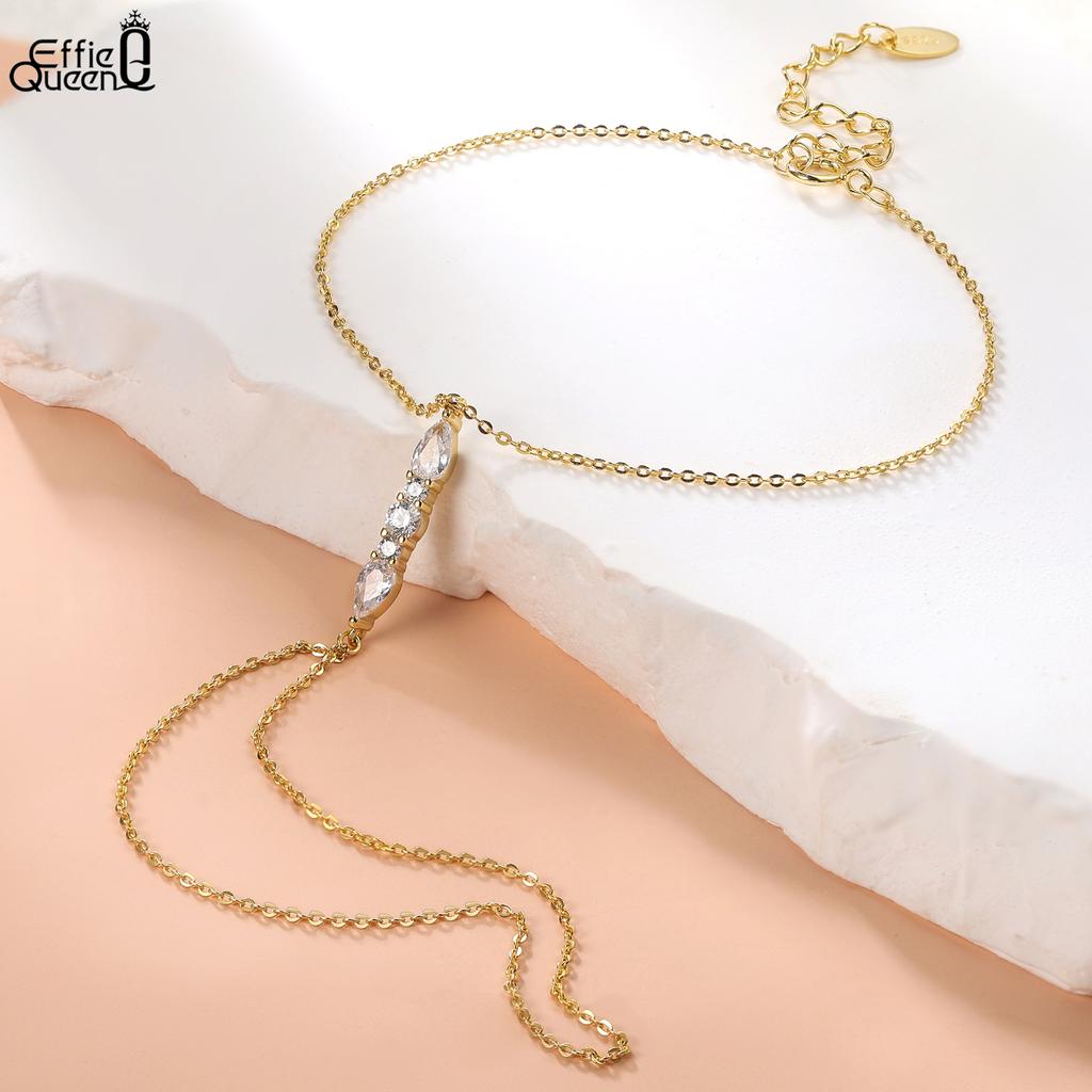 EFFIE QUEEN 925 Solid Sterling Silver Water Drop Zirconia Chain Bracelet Fashionable Jewelry for Women Party Celebration APV03
