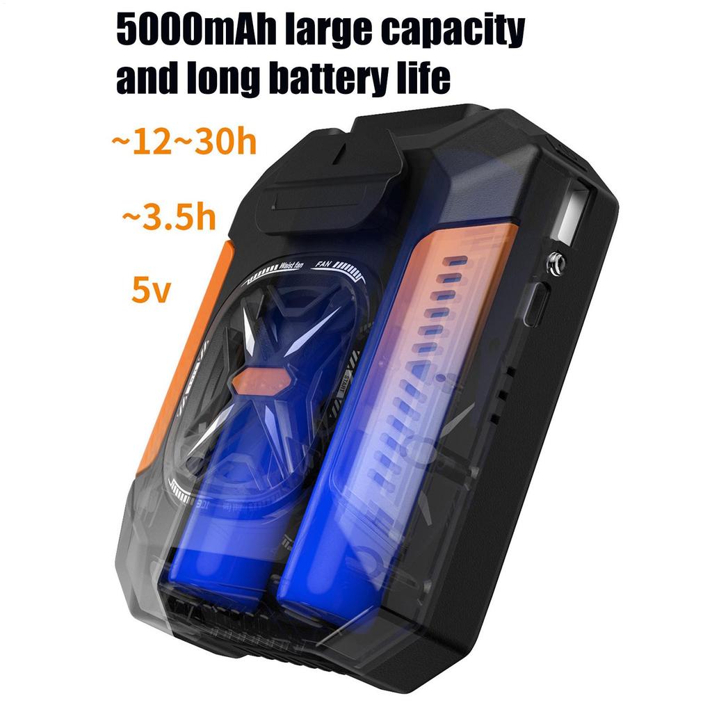 3 Speed Settings 5000mAh Wearable Cooling Device Portable Waist Fan with LED Light for Emergency Outside Hiking Home Camping