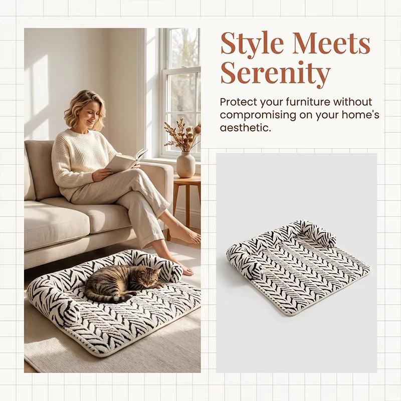 Soft Fluffy Dog Cat Bed Mat with Side Bolsters Non-Slip Bottom Washable Sofa Cushion for Indoor Outdoor Pets
