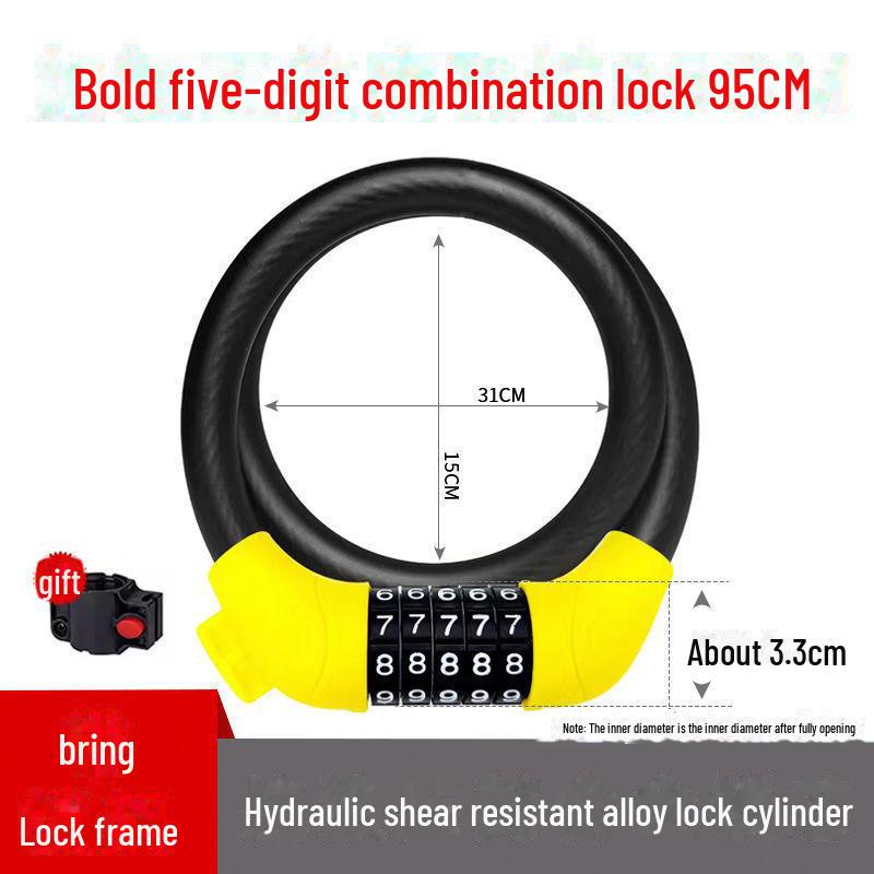 Universal Bike Lock: Anti-Theft Password Lock for Mountain Bikes & E-Bikes, Leather Ring, Portable Thick Cable Lock, Durable & Secure.