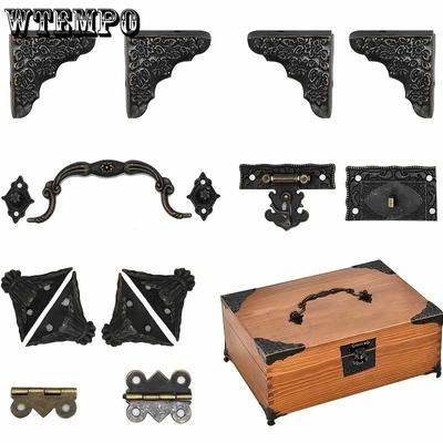 1set Jewelry Box Antique Lock Latch Hinge Handle Box Corner Guard Set for DIY Jewelry Boxes Antique Brass Excludes Jewelry Boxes