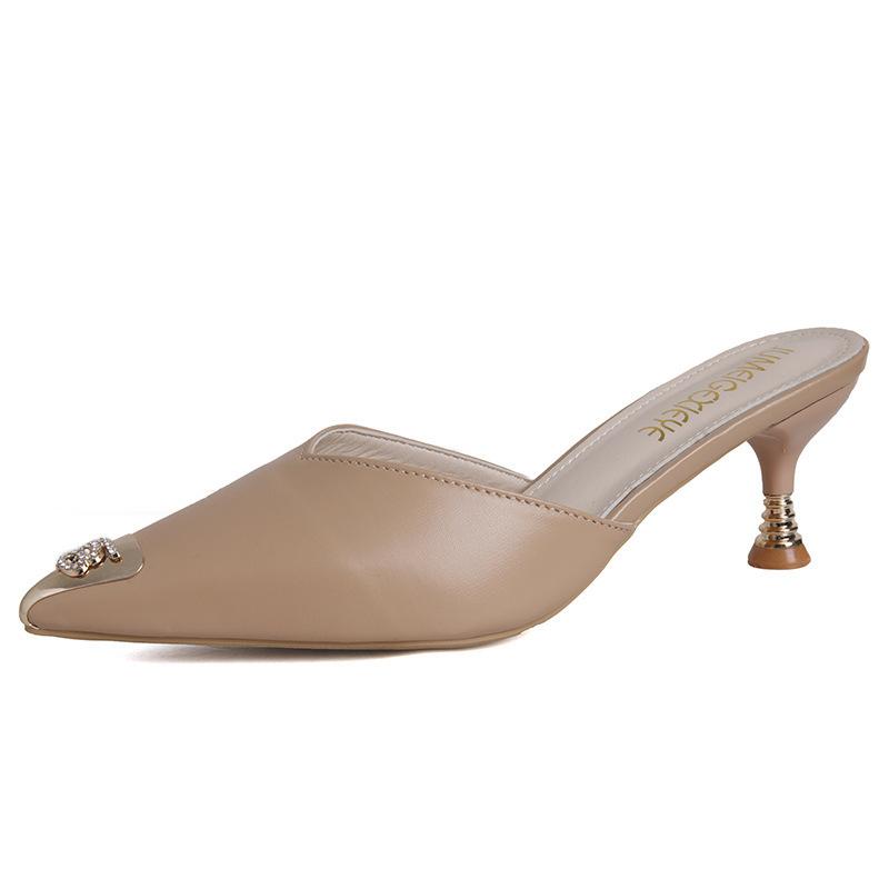 Baotou small size cool slippers women's summer versatile fashion metal pointed cm cm stiletto sandals women's high heels