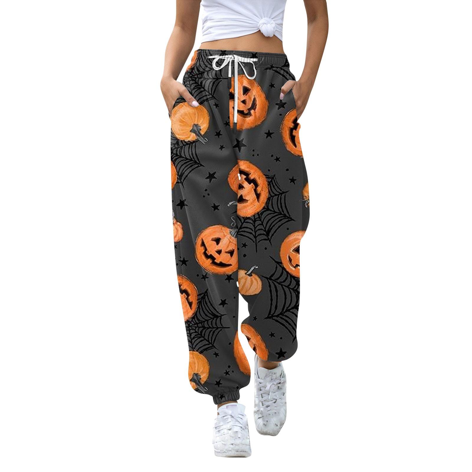 

Женские повседневные модные брюки для отдыха с принтом на Хэллоуин, спортивные штаны, брюки с эластичной резинкой на талии, брюки со шнурком XXXL