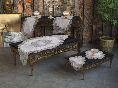 Jasmine Velvet Runner Set 5 Pieces For Living Room, French Lace, Wedding, Home Accessories, Gray