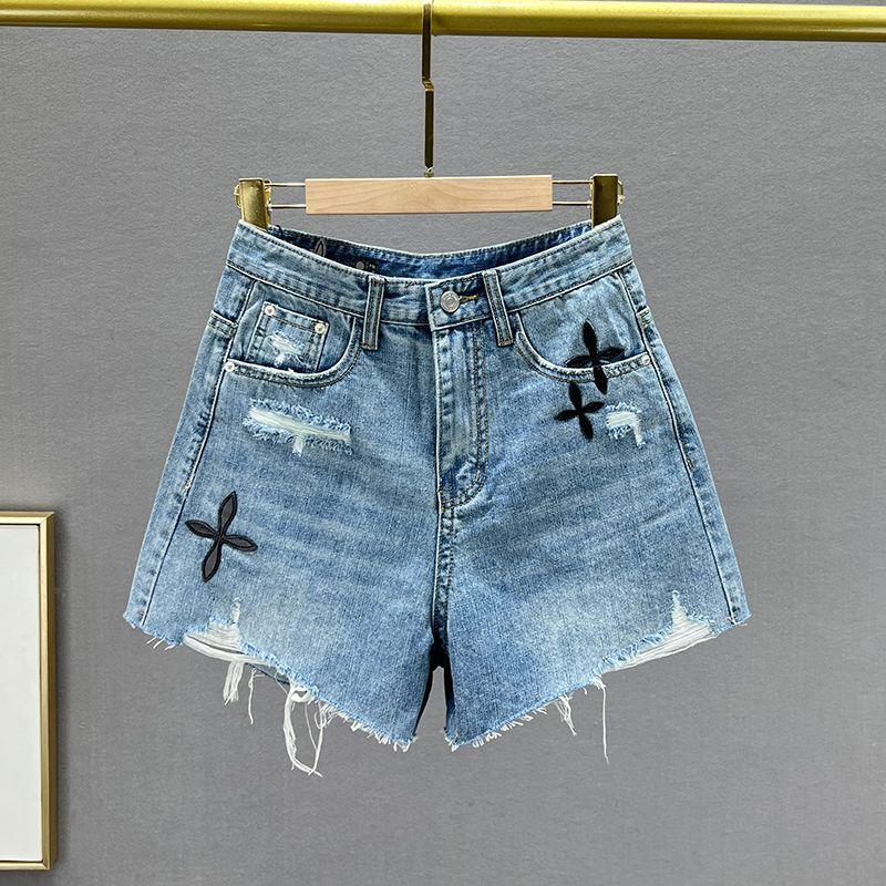 

European Station High Waist Ins Ripped Wide-Legged Denim Shorts Blue S