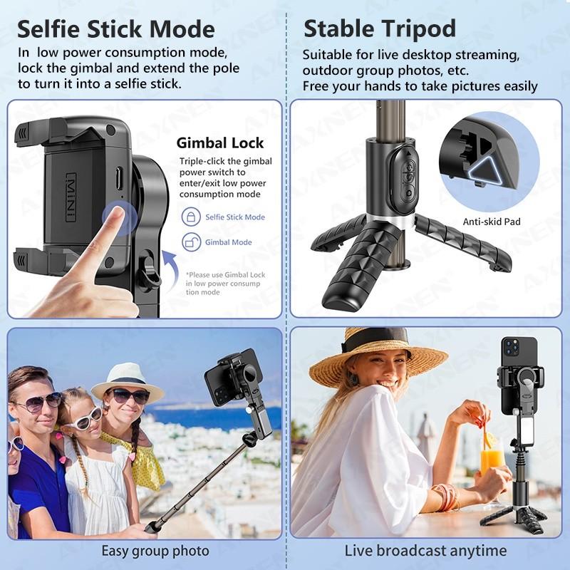 Q18 Smartphone Selfie Stick Gimbal Stabilizer 360° Surround Shot Desktop Tripod with Fill Light for Android IOS