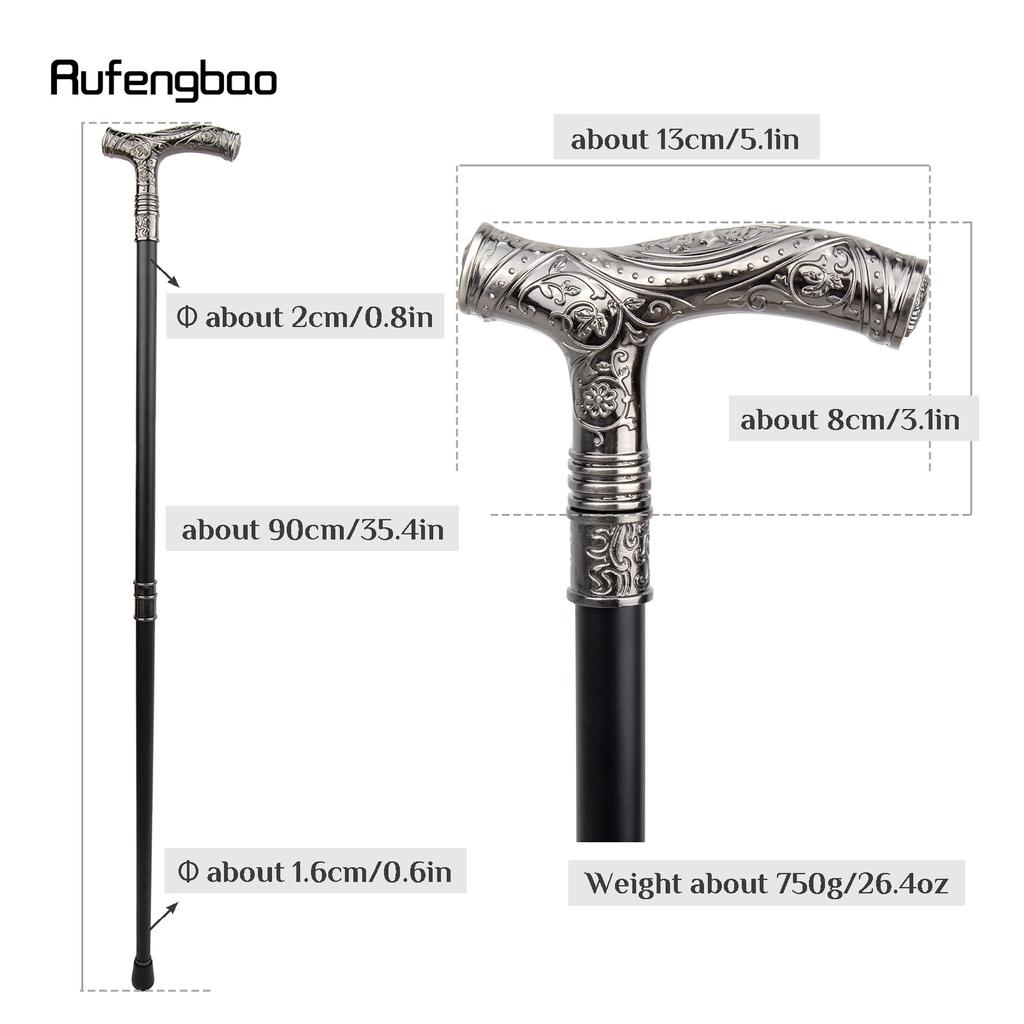 Silver Wolf Head Flower Totem Relief Walking Cane Fashion Walking Stick Gentleman Crosier Knob Walking Stick 93cm