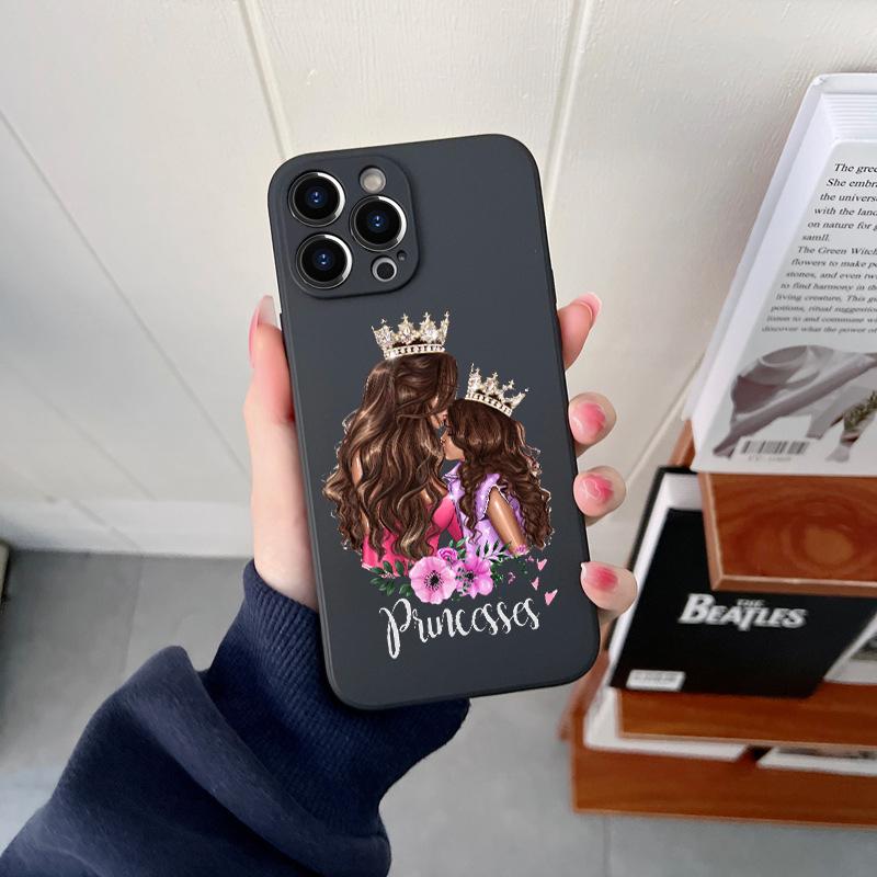 Queen Hair Baby Mom Girl Original Square Liquid Phone Case For iPhone 14 11 12 13 Pro Max Mini X XS XR 7 8 Plus SE2 DIY Cover