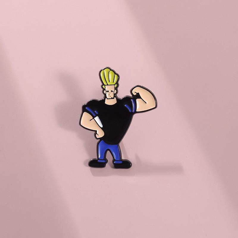 Chic Quirky And Yellow Haired Muscular Cartoon Brooch In Alloy Material For Decorative And Use Functional