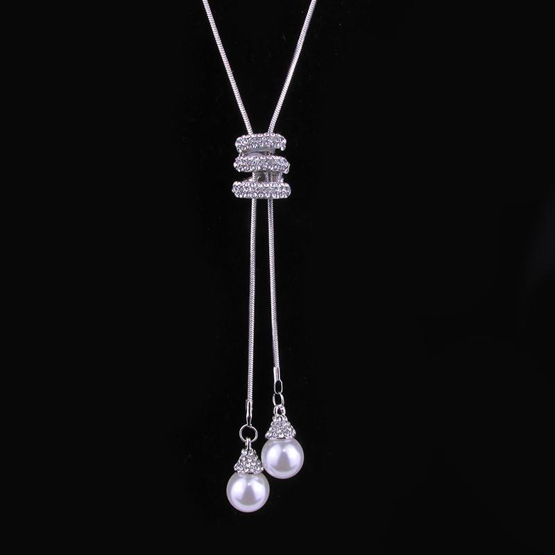 Declarație imitație de perle cristal pulover lung lanț colier panglică cerc colier femei vintage pandantiv guler bijuterii