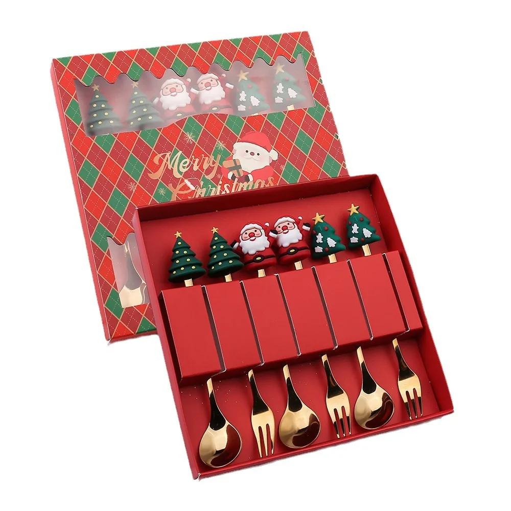 New Cute Christmas Spoon Set, Coffee Spoon, Creative Spoon Fork, Christmas Gift Box Tableware, Ice Cream Dessert Dinnerware Sets