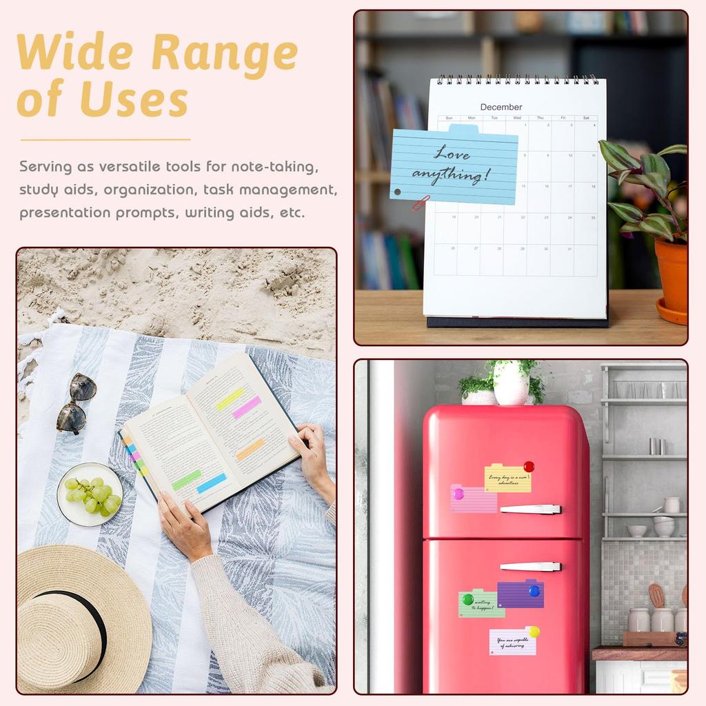 300 PCS 3.3x5 Inches Colored Flash Cards – Index Cards with Rings and Sticky Tabs, Multicolor Lined Notecards for Studying, School & Office Supplies