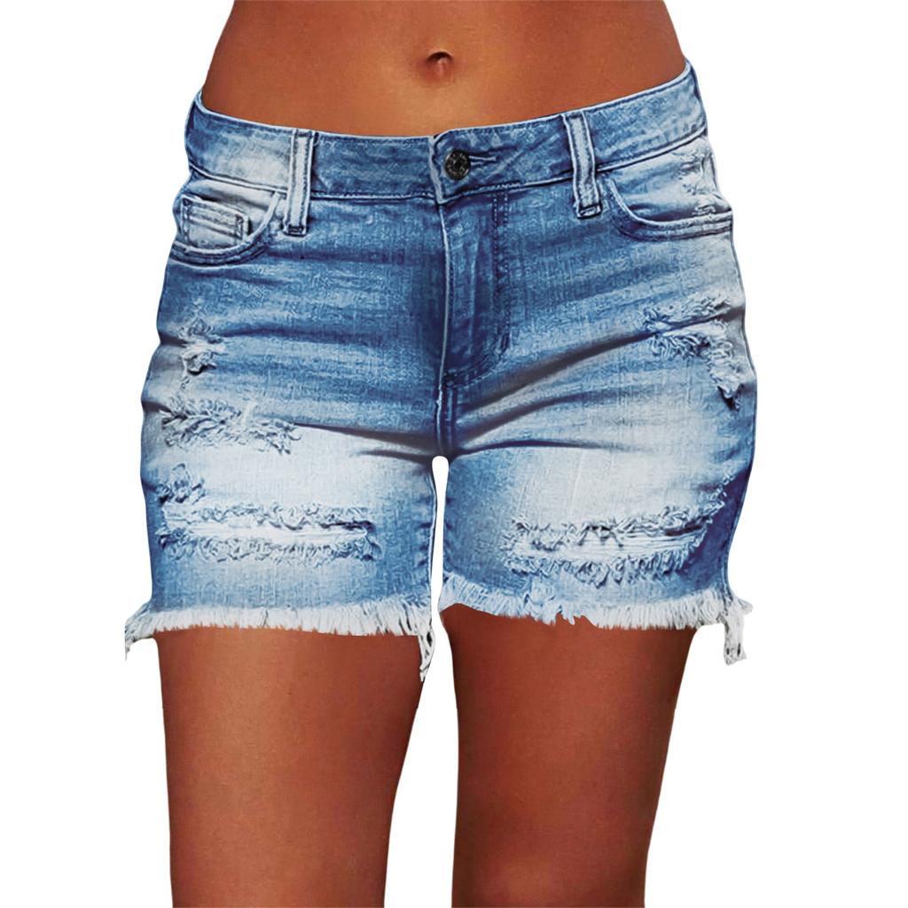 Damen Denim Klassisch Vielseitig High Waist Modische Shorts