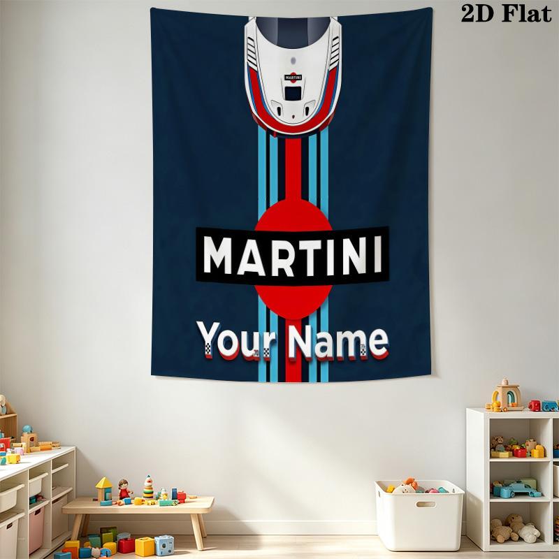 Martini Racing Benutzerdefinierter Name Wandteppich Ästhetischer Wandbehang Bedruckter Stoffdecke Dekorative Wandteppiche für Schlafzimmer Wohnzimmer Heimdekoration
