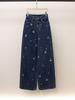 SP Autumn French Slimming High-Waisted Embellished Wide-Leg A-Line Jeans