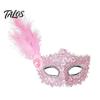 Photogenic Masquerade Mask Halloween Princess Half Face Mask, Venetian Party Elegant with Lace Feather Rhinestones, Adjustable Ribbon Women Accessory