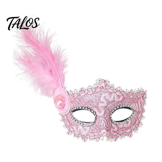 Photogenic Masquerade Mask Halloween Princess Half Face Mask, Venetian Party Elegant with Lace Feather Rhinestones, Adjustable Ribbon Women Accessory