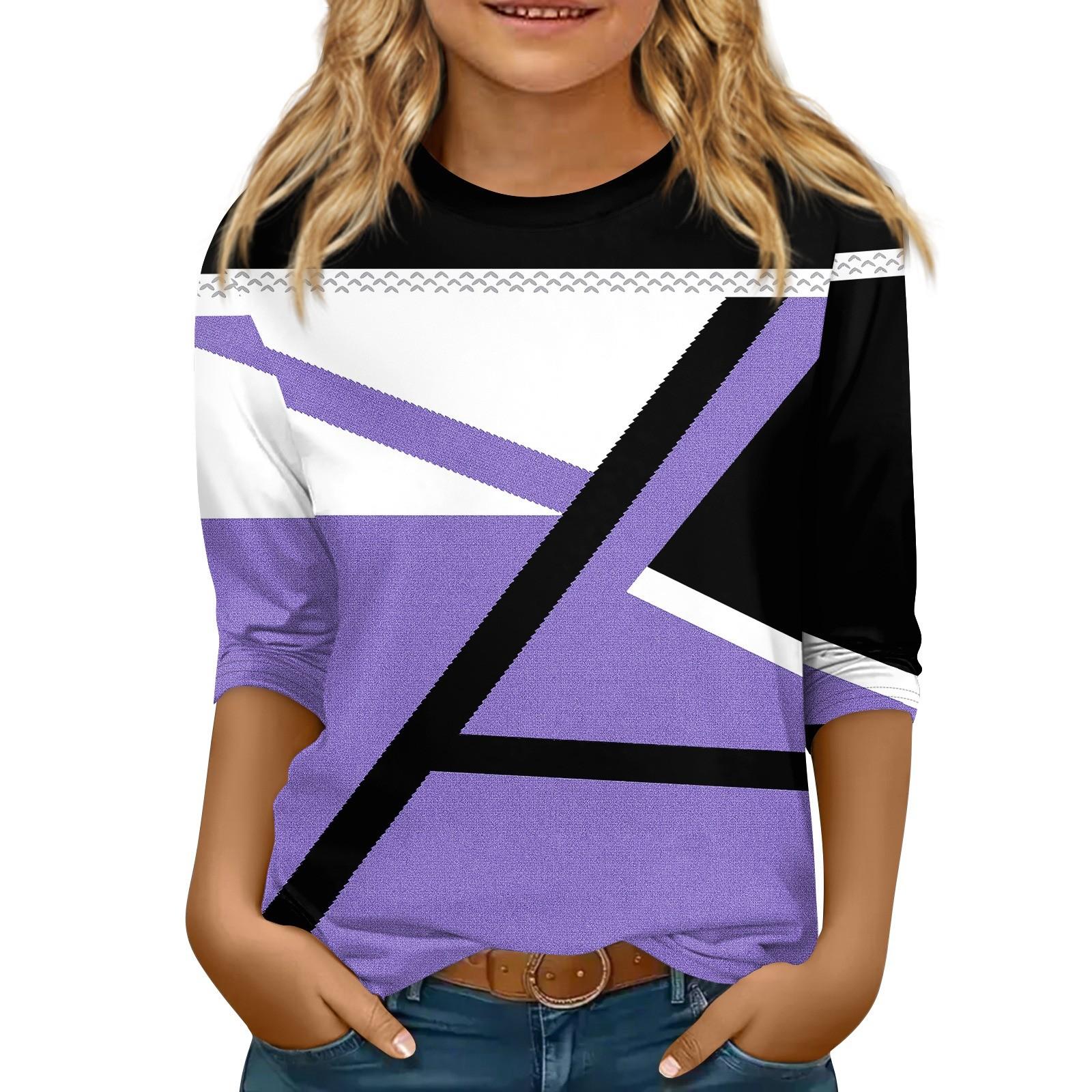 

Детская футболка с рукавом 3/4, повседневная футболка с принтом, круглый вырез, блузка-пуловер 110 фиолетовый