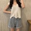 Women's Popular Summer Thin French Versatile Hollow Out Design Irregular V Neck Camisole Knit Top