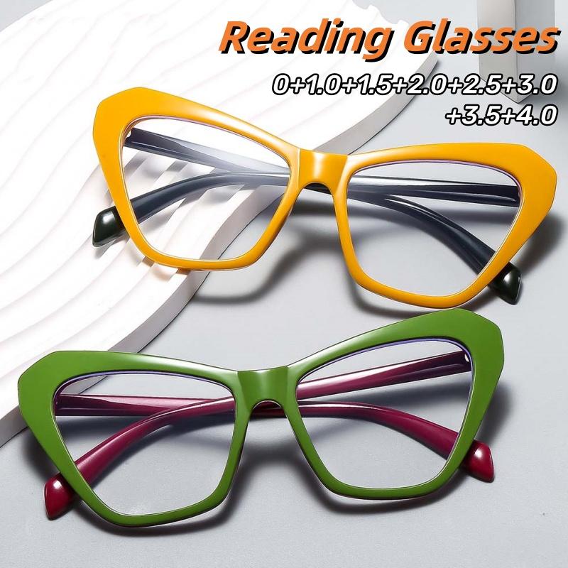 Personality Large-Framed Cat Eye Reading Glasses Clear Lens Ultra Light Unisex Blue Light Blocking Eyeglasses 0 To +4.0