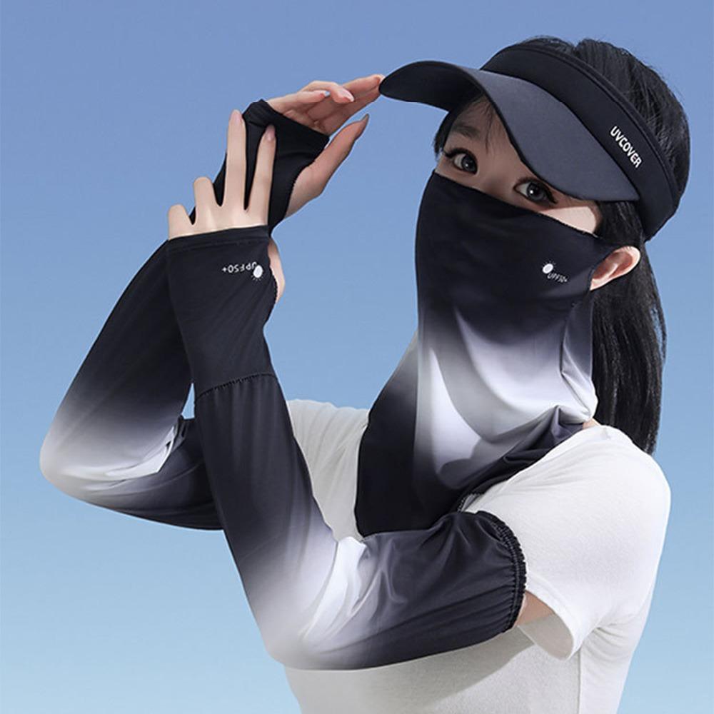Gradient Sun Protection Ice Silk Face Mask Breathable UV Protection Sun Protection Sleeves Sunscreen Suit Outdoor чёрный