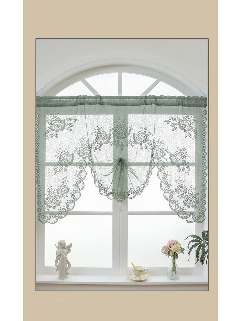 American White Double Layer Insulated Yarn Lace Room Divider Curtain for Bedroom or Kitchen