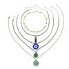 5 Stück Ethnischer Friedensschnallen Blauer Türkischer Glücksaugen Anhänger Choker Halskette für Frauen Vintage Stein Leder Wachsfaden Kette Schmuck