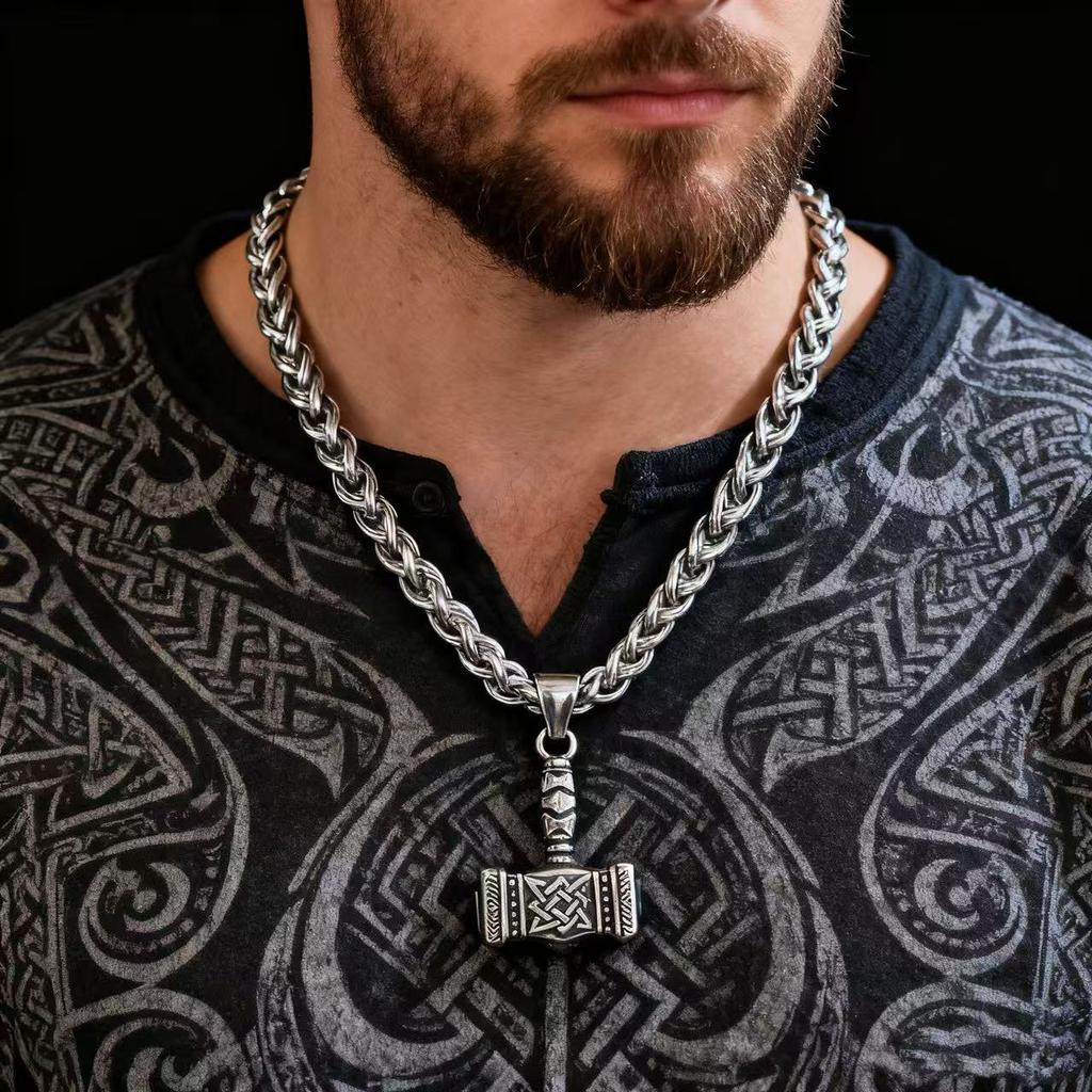 316L Stainless Steel Mjolnir Thor Hammer Pendant Necklace Viking Jewelry Gift For Men Norse Mythology Odin Rune