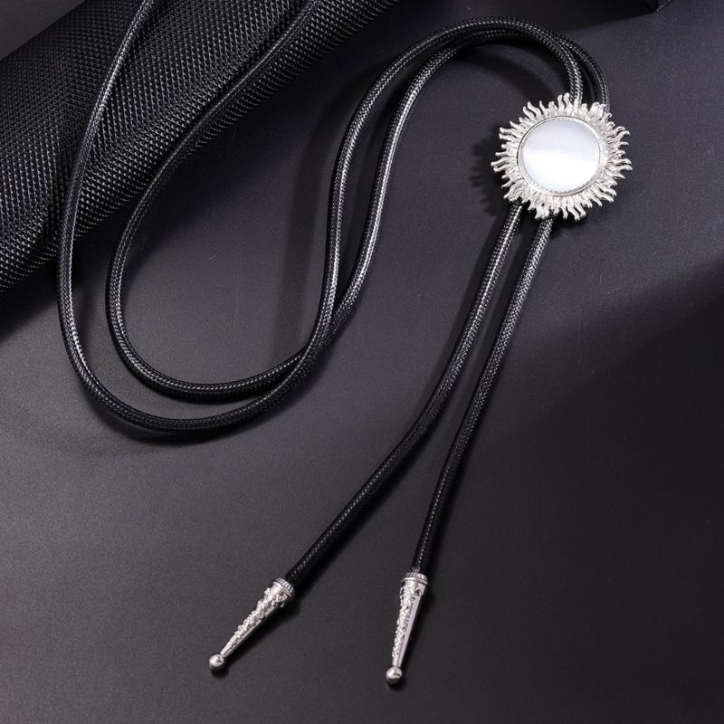 Vintage Sun Shape Gem Stone Bolo Tie Cowboy Costume Accessory for Men and Women Western Braided Cord Necktie Necklace
