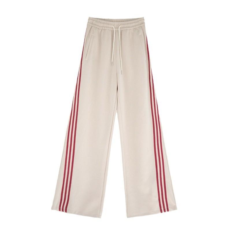 Women's Pant Solid Colour Stripe Patchwork Straight Tie High Waisted Trousers