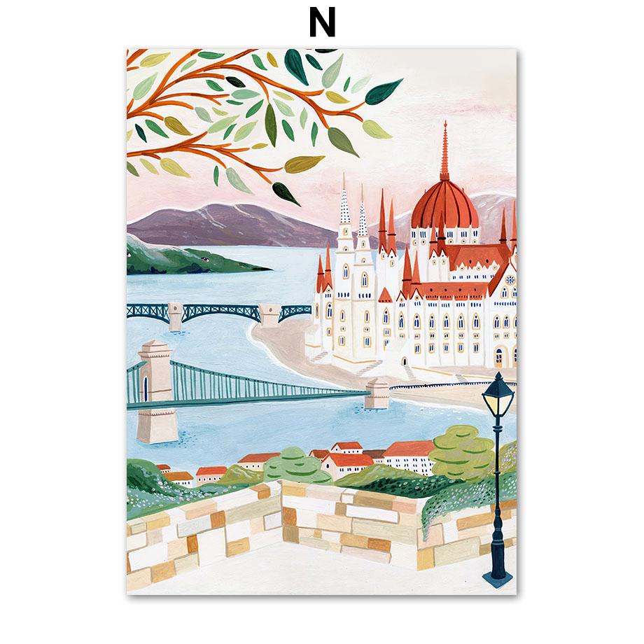 London Tokyo Santorini Seville Travel City Landscape Posters And Prints Wall Art Canvas Painting Pictures Living Room Home Decor