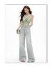 Women's Light Blue Retro Washed Denim Jeans, 2026 Spring/Summer, Loose Wide-Leg, Slimming Straight Pants