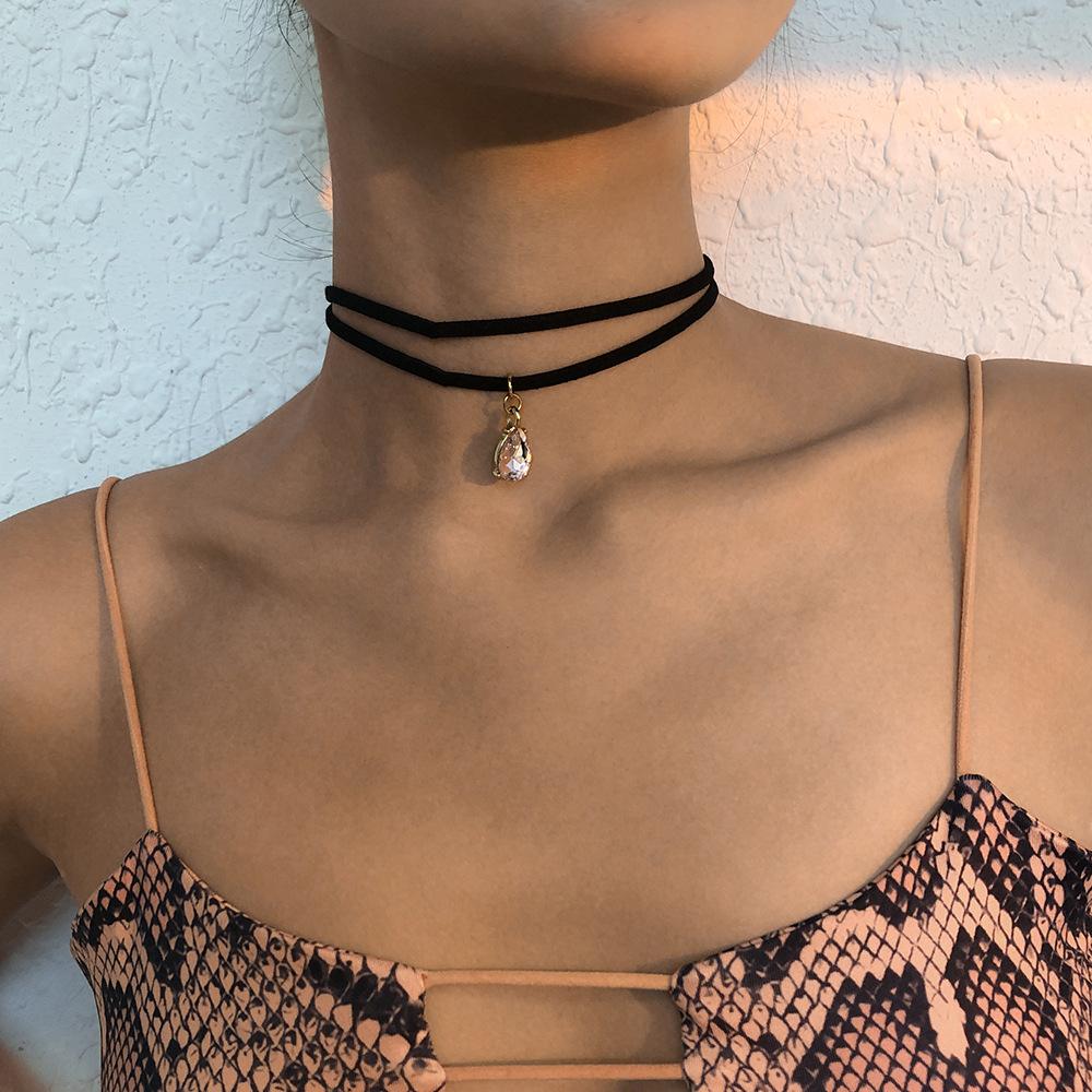 Tooxika Glass Diamond Temperament Double Layer Collarbone Chain Retro Short Personalised Necklace