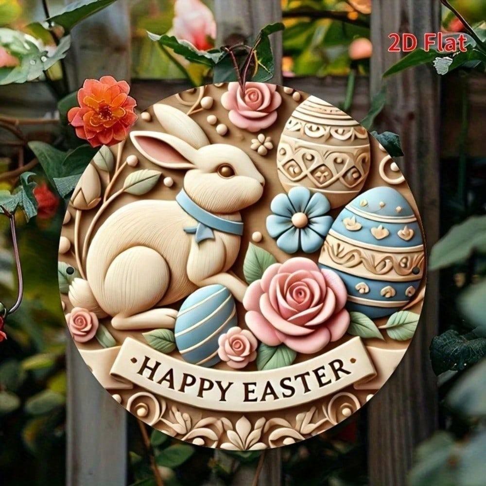 Easter Bunny Metal Sign 8x8 Round Wall Decor