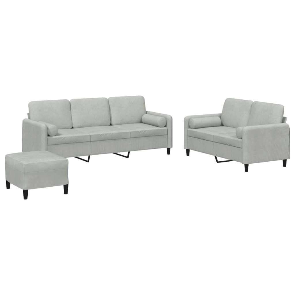 3 Piece Sofa Set with Cushions Light Grey Velvet