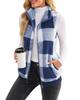Women's Plaid Fleece Vest Stand Collar Zip Up Sleeveless Jacket Warm Casual Fall Winter Waistcoat S-5XL