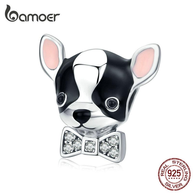 Bamoer Enamel Lovely Chihuahua Dog Charm Silver 925 Original Fit Bracelet Bangle 925 Sterling Silver Jewelry Femme SCC1310