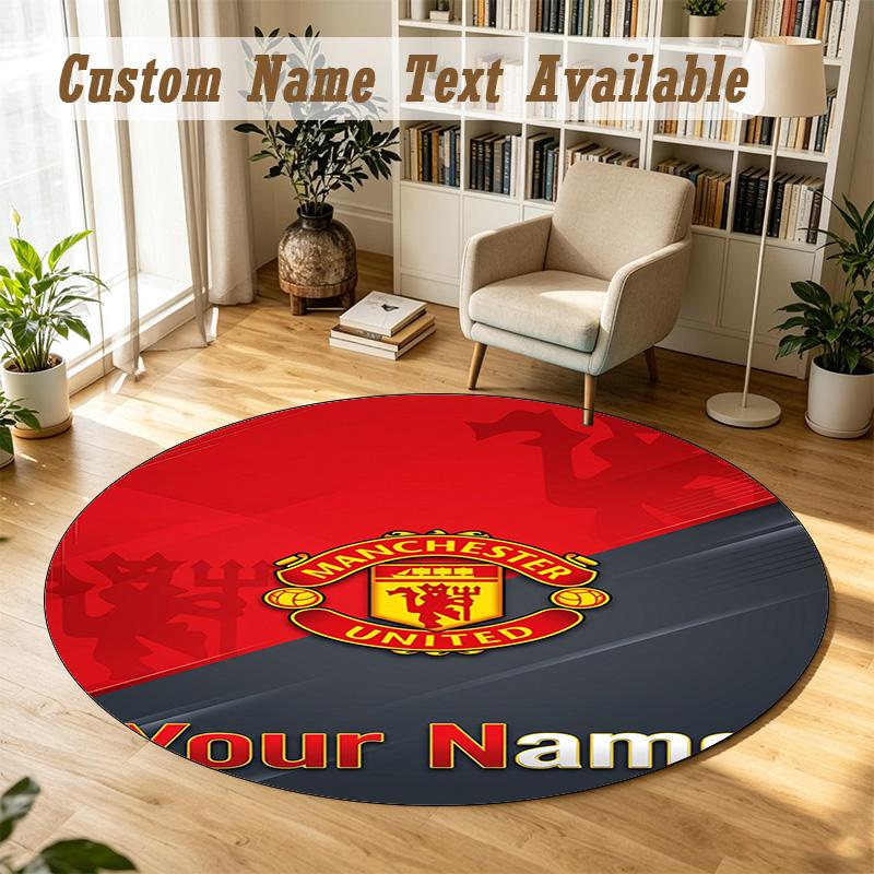 Round Rug Custom NameManchester United Pattern Non Slip Carpet Home Floor Decor