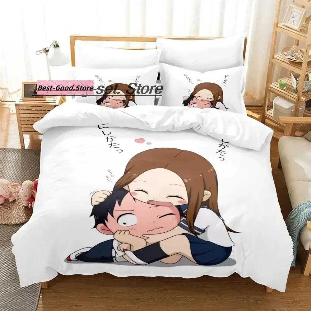 3D Teasing Master Takagi-San Bedding Set Printed Duvet Cover Pillowcase Single Double Queen Super King Size Sets