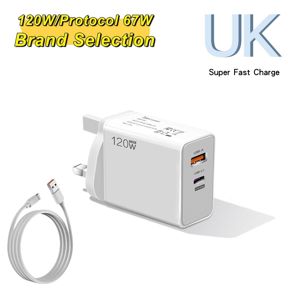120W 6A Fast Charger PD Quick Charging USB C Power Adapter Wall Charger With Type C Cable For High Power Fast Charging Devices