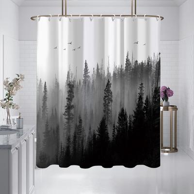 1 Piece Of 180X180Cm Natural Scenery Mist Forest Printed Shower Curtain Partition, Bathroom Waterproof And Mold Resistant
