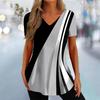 New Women's T-Shirt Curve Print V-Neck Fashion Streetwear Female Clothing Casual Summer Short Sleeve Pullover