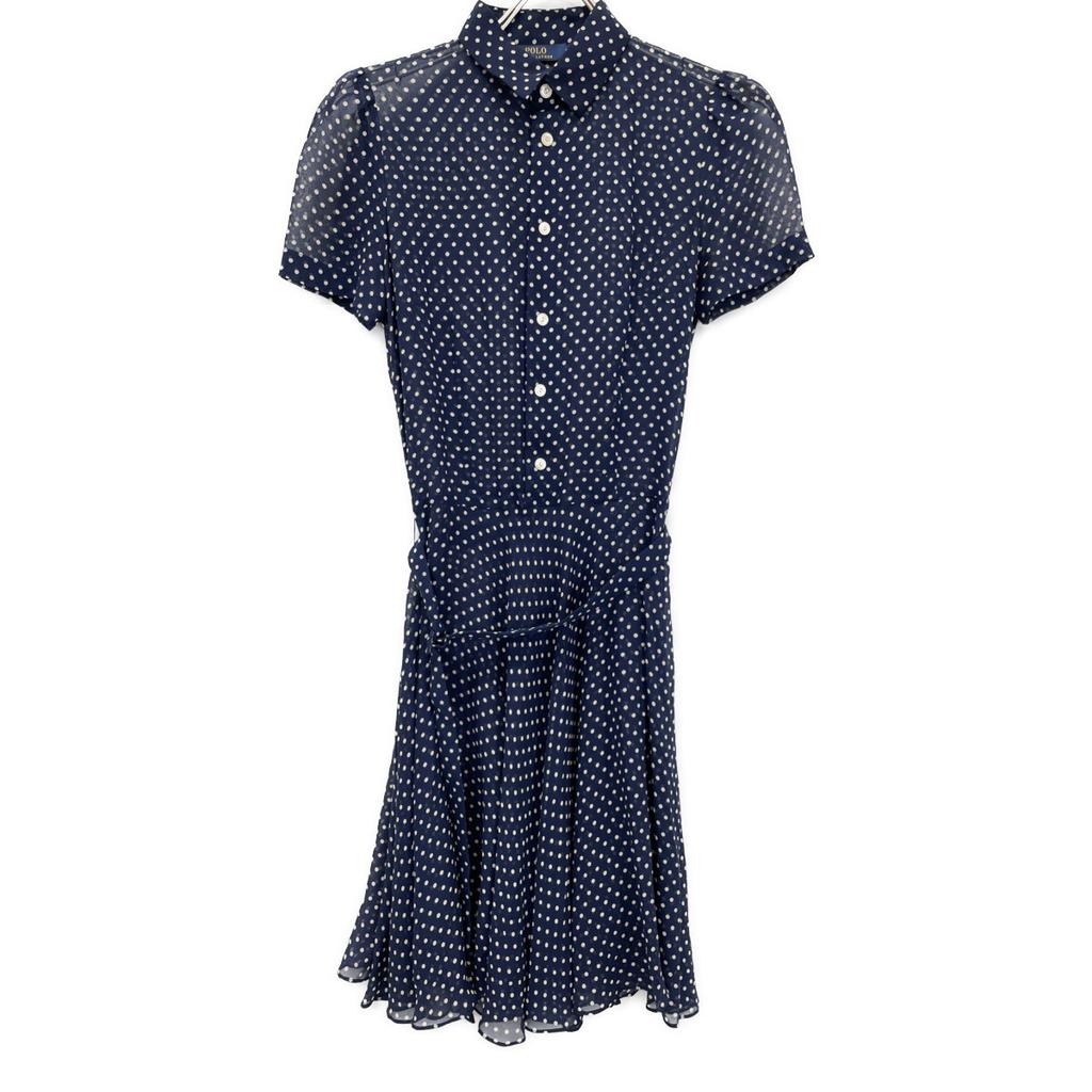 POLO RALPH LAUREN 211591110001 Navy Dot Silk 100% Short Sleeve Dress dress 2 NavyUsed