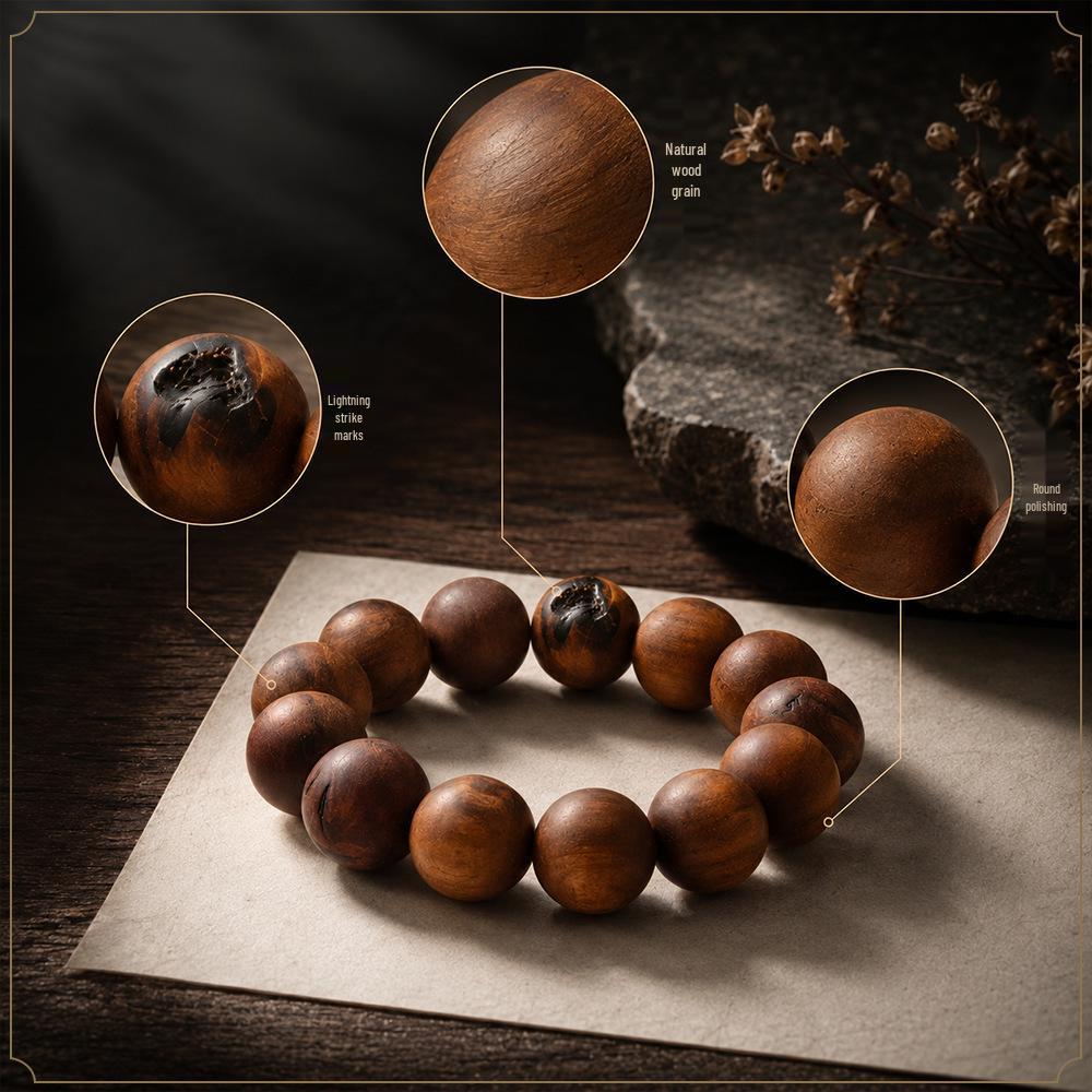 Lightning-Struck Wood Bracelet: Daoist Original Design with Natural Mark