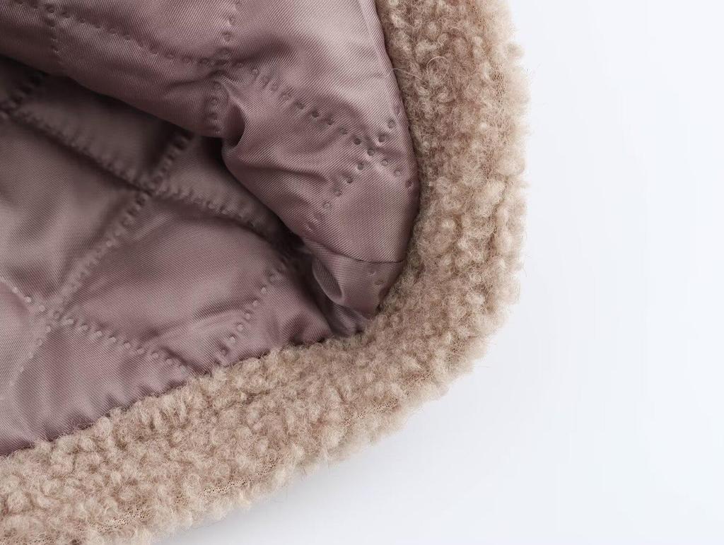 Women's 2024 Winter Camel Lambswool High Neck Zip Jacket with Side Stripe