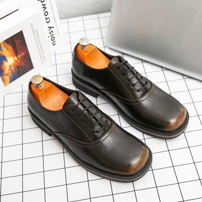 Retro Schwarze Dicke Sohle Großer Kopf Herrenschuhe Hochzeit Business Casual Schnürschuhe Loafer Runde Zehen Leder Schuhe für Herren